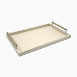 Ivory Lacquered Tray with Chrome and Woven Leather Handles