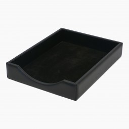 Italian Black Leather Letter Tray