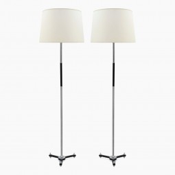 Pair of Black Metal and Chrome Standing Lamps