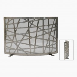 French Curved Steel and Mesh Fireplace Screen