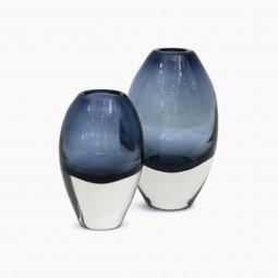 Set of Two Molded Blue Glass Vases