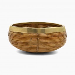 Rattan and Brass Circular Basket