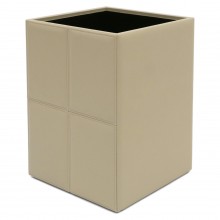 Stitched Ivory Leather Wastepaper Basket