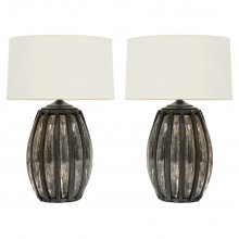 Pair of Steel and Mirrored Glass Table Lamps