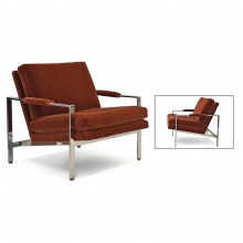 Chrome Milo Baughman Upholstered Armchair