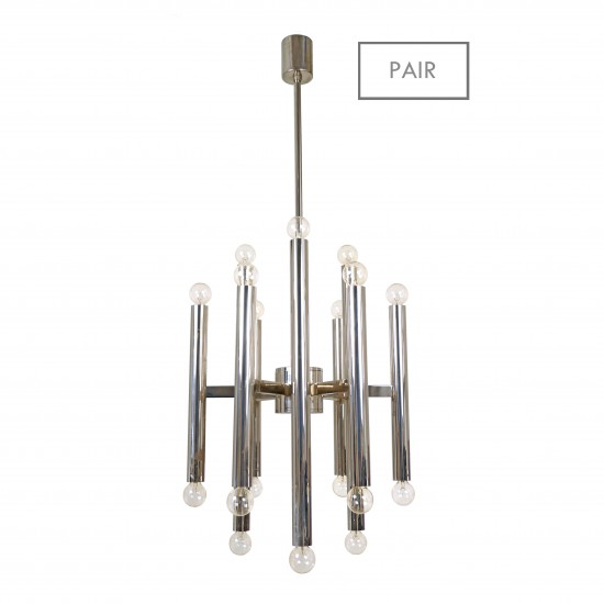 Pair of Eighteen Light Chrome Italian Chandeliers