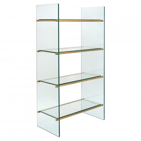 Four Shelf Brass and Glass Etagere