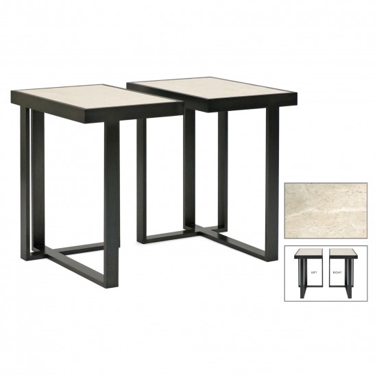 Rectangular Iron and Travertine Asymmetrical Drinks Table