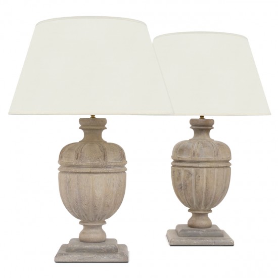 Bleached Urn Shaped Oak Table Lamps