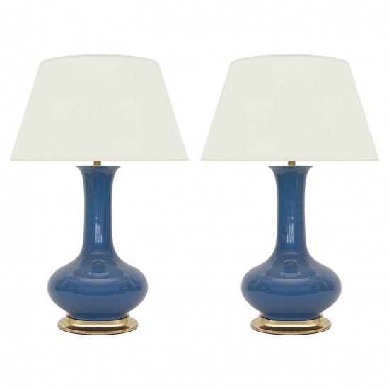 Pair of Blue Ceramic Lamps