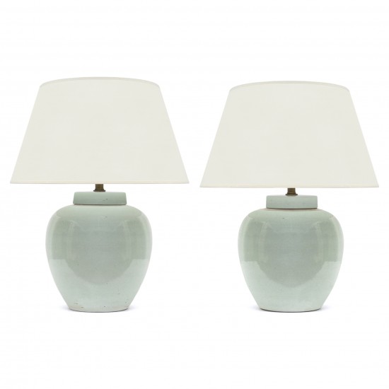 Pair of Light Celadon Lamps