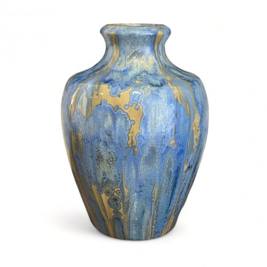 Blue and Taupe Stoneware Vase