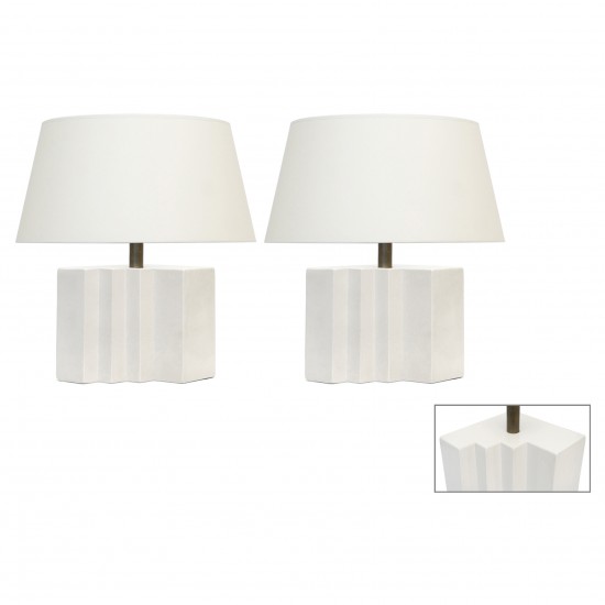 Pair of White Stepped Ceramic Lamps