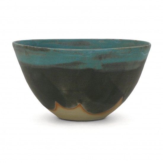 Stoneware Bowl with Turquoise Rim