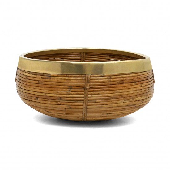 Rattan and Brass Circular Basket